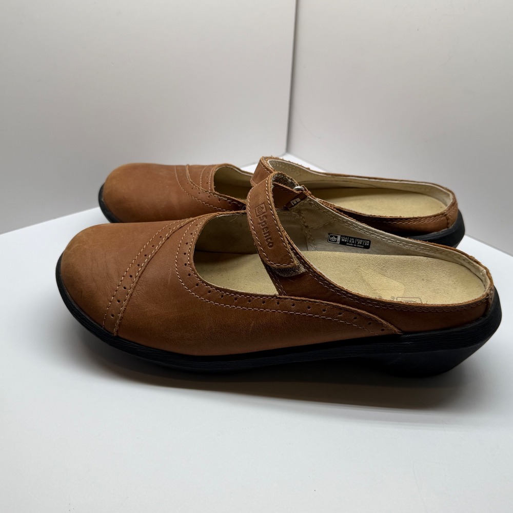 Spenco Women Brown Leather Mary‎ Jane Mules Orthotic Clog Shoes Size 8